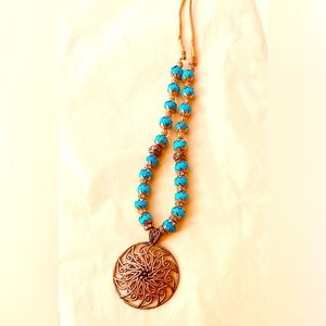 Silk thread blue beaded necklace with adjustable strap